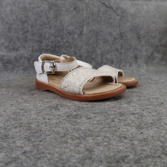 Kiderence Shoes Girls 8 Sandal Flat Casual Faux Buckle Toddler Kid White Glitter - Picture 1 of 13